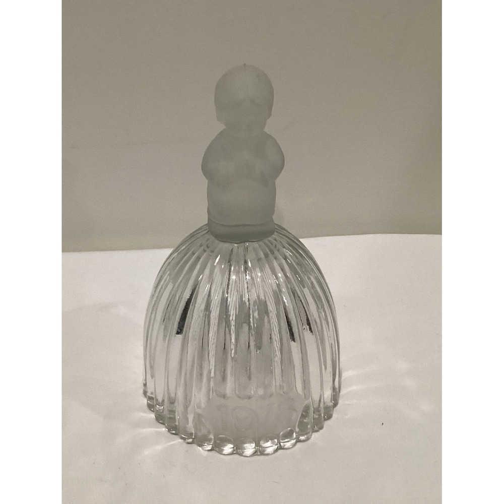 Vintage 1978 Praying Child Frosted Glass Bell Clear Ribbed Collectible 5.5 Inch
